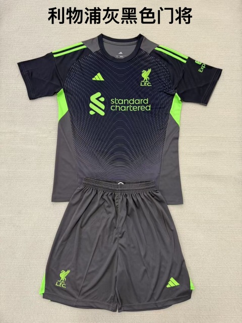 25-26 Liverpool Grey Black Goalkeeper Kids+Adult Set