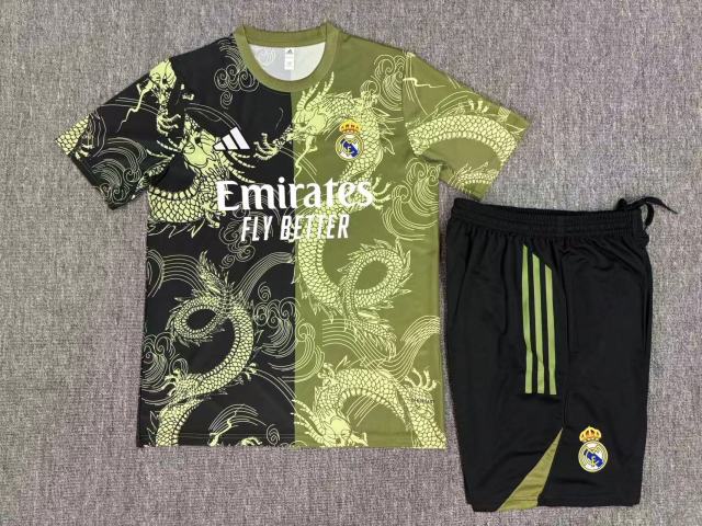 25-26 Short sleeved Real Madrid Black and Green [Special Edition] Kids+Adult Set