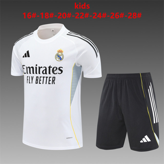 25-26 Short sleeved Real Madrid White Kids+Adult Set
