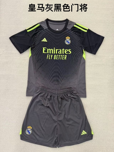 25-26 Real Madrid Grey Black Goalkeeper Kids+Adult Set