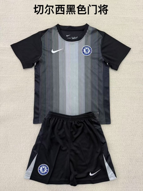 25-26 Chelsea Black Goalkeeper Kids+Adult Set