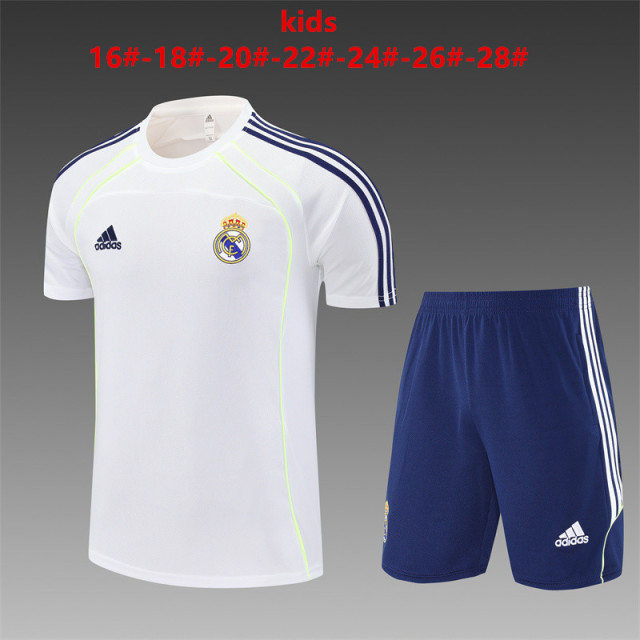 25-26 Short sleeved Real Madrid White [Retro Version] Kids+Adult Training Clothes