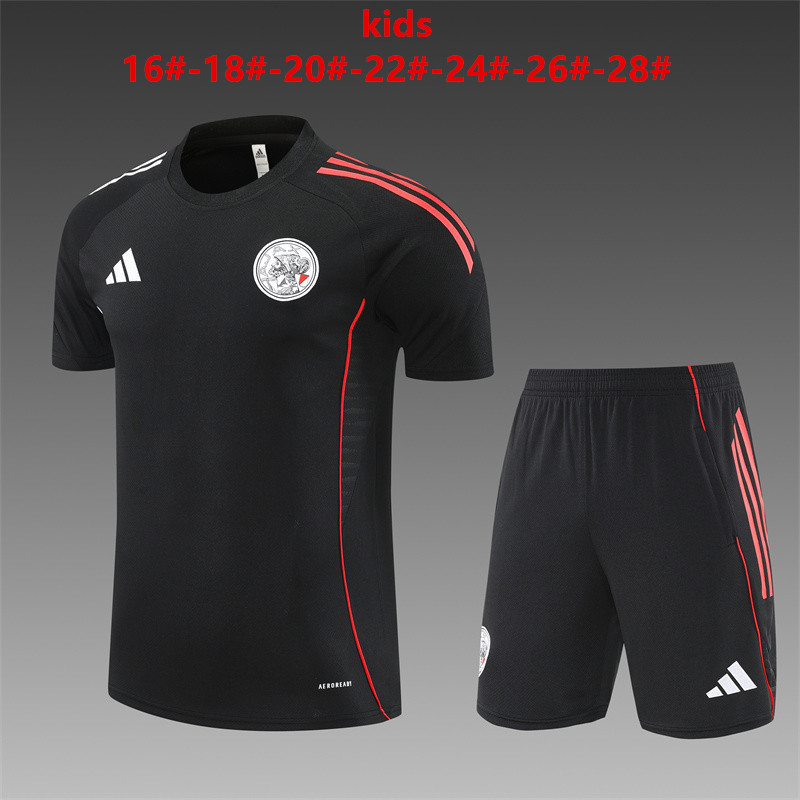 25-26 short sleeved Ajax black kids+adult training uniform