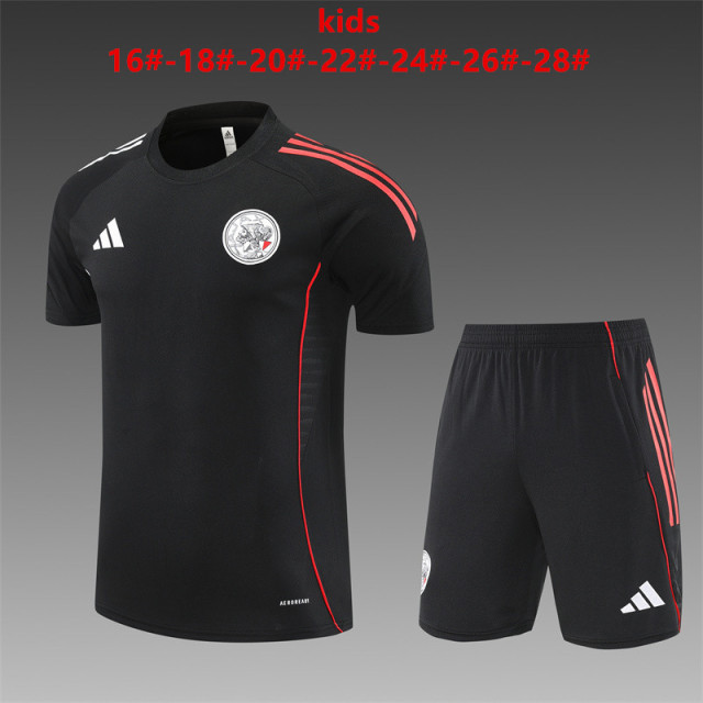 25-26 short sleeved Ajax black kids+adult training uniform