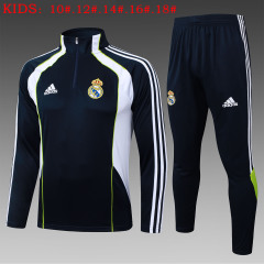 E2571 # 25-26 Half Pull Real Madrid Upper Blue Retro Edition (White Color) Children's Clothing+Adults