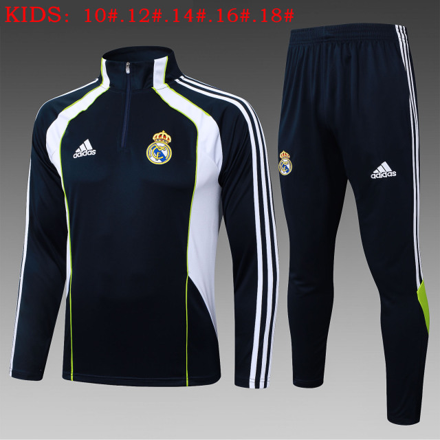 E2571 # 25-26 Half Pull Real Madrid Upper Blue Retro Edition (White Color) Children's Clothing+Adults