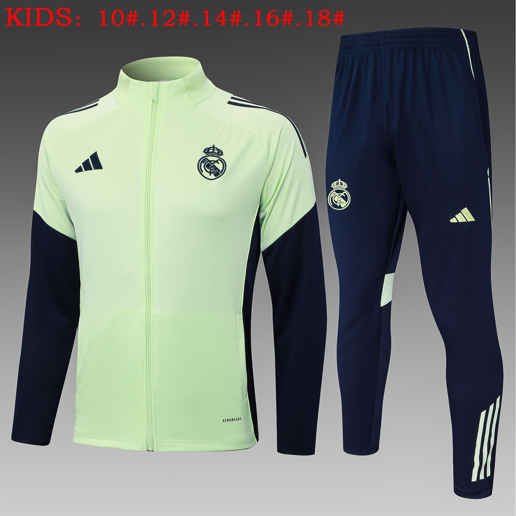 E2563 # 25-26 Long Pull Real Madrid Light Green Children's Clothing+Adults