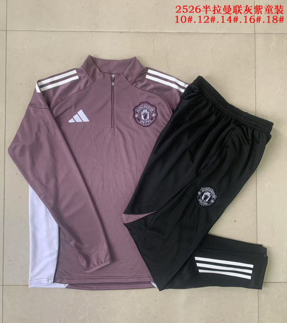 E2589 # 25-26 Half Pull Manchester United Grey Purple Children's Clothing+Adults