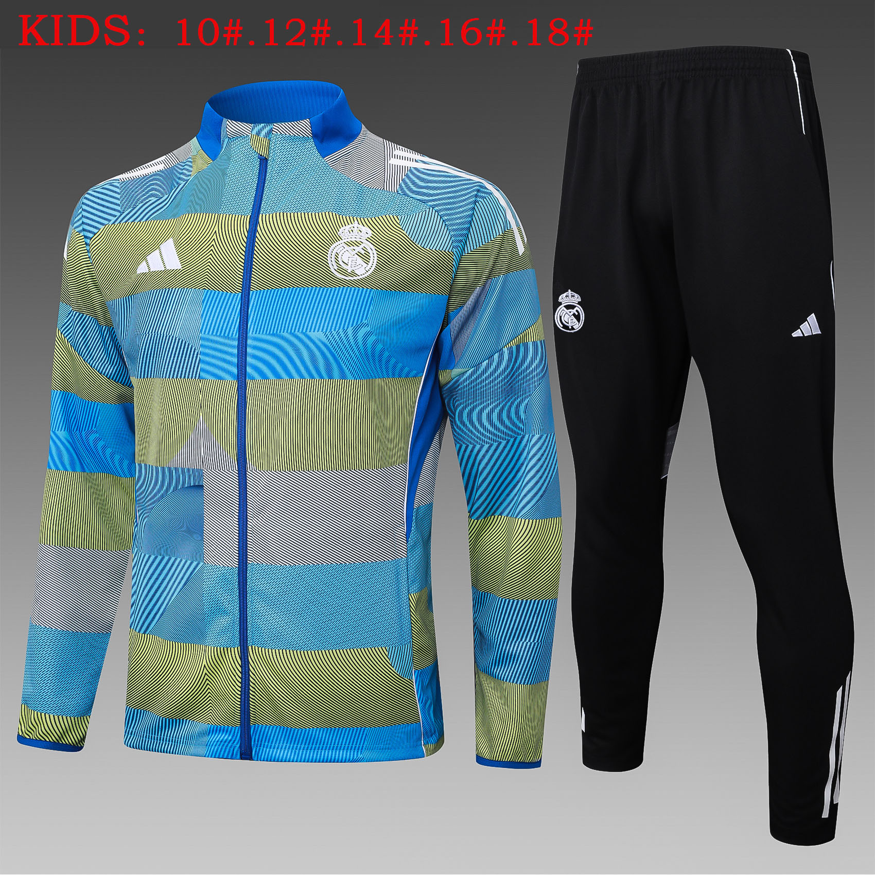 E2537 # 25-26 Long Pull Real Madrid Blue Green Stripe Inkjet Children's Wear+Adults