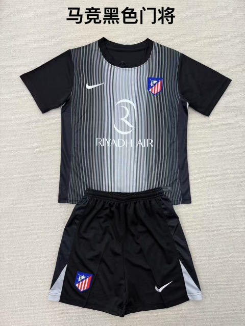 25-26 Atletico Madrid Black Goalkeeper Kids+Adult Set