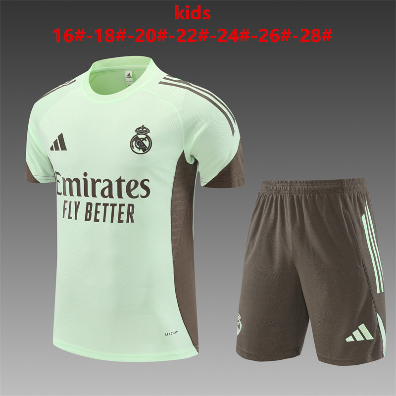 25-26 Short sleeved Real Madrid Light Green Kids+Adult Set