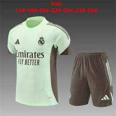 25-26 Short sleeved Real Madrid Light Green Kids+Adult Set