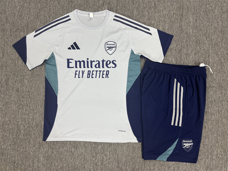 25-26 Short sleeved Arsenal Light Grey Kids+Adult Set