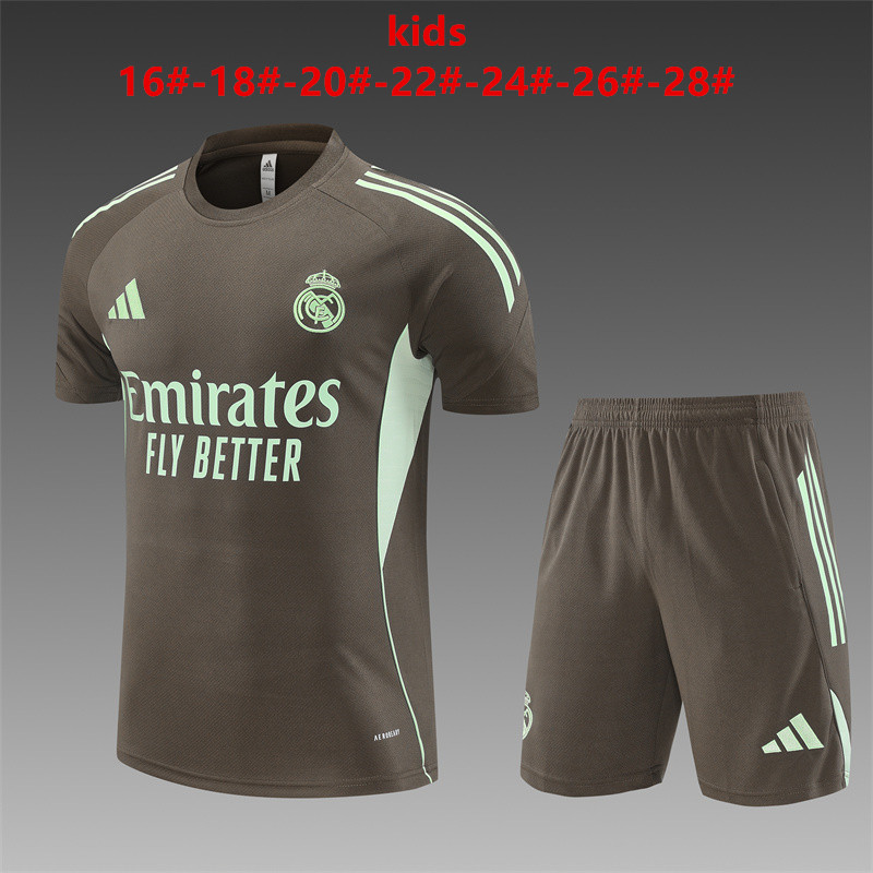 25-26 Short sleeved Real Madrid khaki kids+adult set