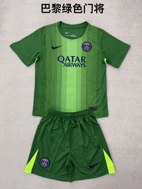 25-26 PSG Paris Green Goalkeeper Kids+Adult Set