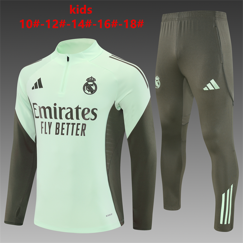 25-26 Real Madrid light green kids+adult training uniform