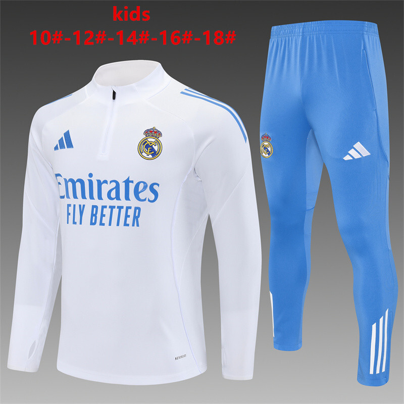 25-26 Real Madrid White Light Blue Kids+Adult Training Uniform