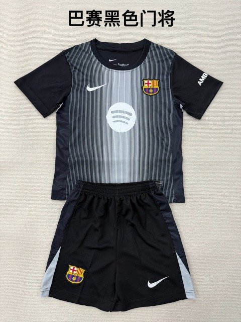 25-26 Barcelona Black Goalkeeper Kids+Adult Set