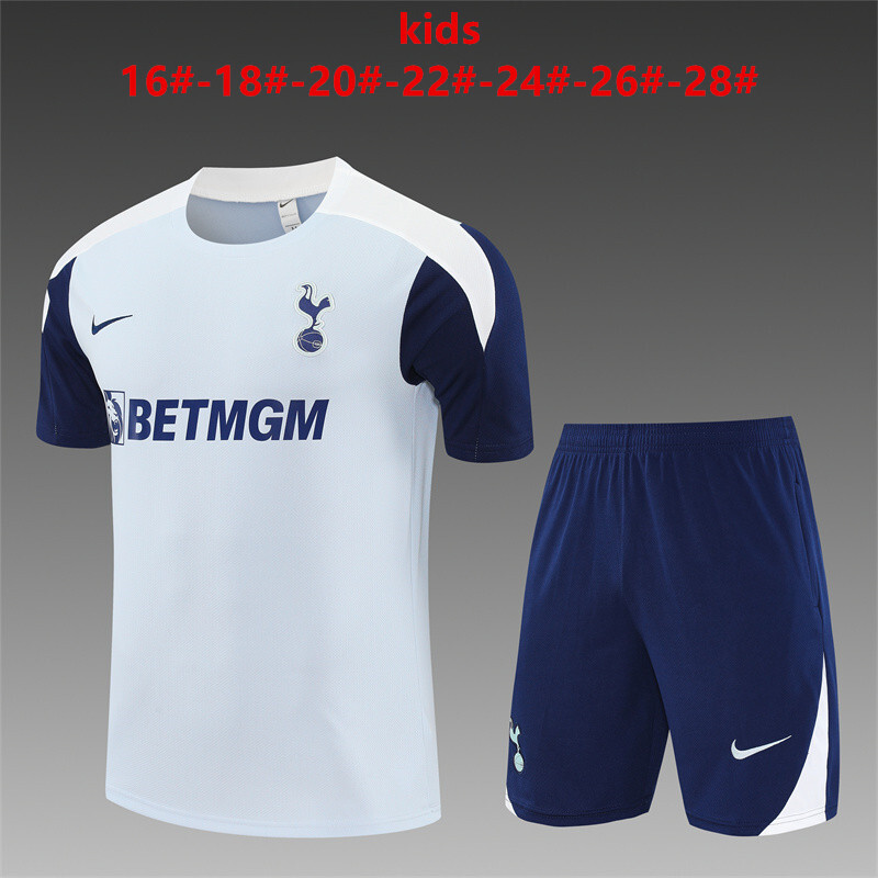 25-26 Short sleeved Tottenham gray kids+adult training uniform