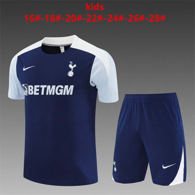 25-26 Short sleeved Tottenham Hotspur Blue Kids+Adult Training Clothes