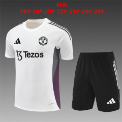 25-26 short sleeved Manchester United white with purple kids+adult training uniform