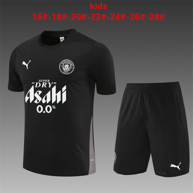 25-26 Short sleeved Manchester City black kids+adult training uniform