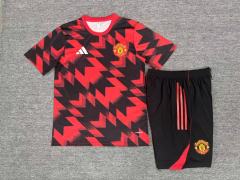 25-26 Short sleeved Manchester United Red and Black Camo Style Kids+Adult Training Uniform