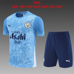 25-26 Short sleeved Manchester City Light Blue [Camouflage] Kids+Adult Training Uniform