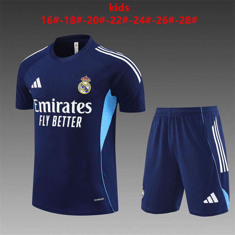 25-26 Short sleeved Real Madrid navy blue kids+Adult training uniform