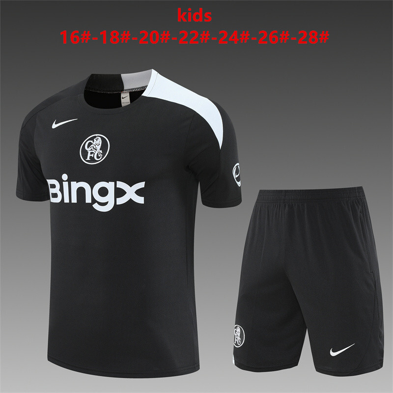 25-26 Short sleeved Chelsea Black [T90] Kids+Adult Set