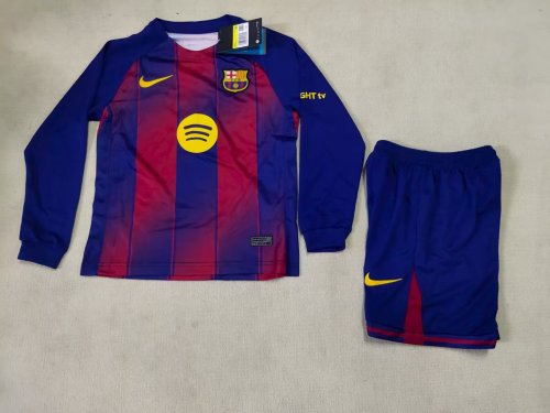 25-26 Barcelona home long sleeved kids+adult set