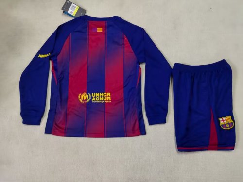 25-26 Barcelona home long sleeved kids+adult set