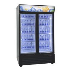 Commercial Double Glass Door Beverage Cooler with Top Lighting Box