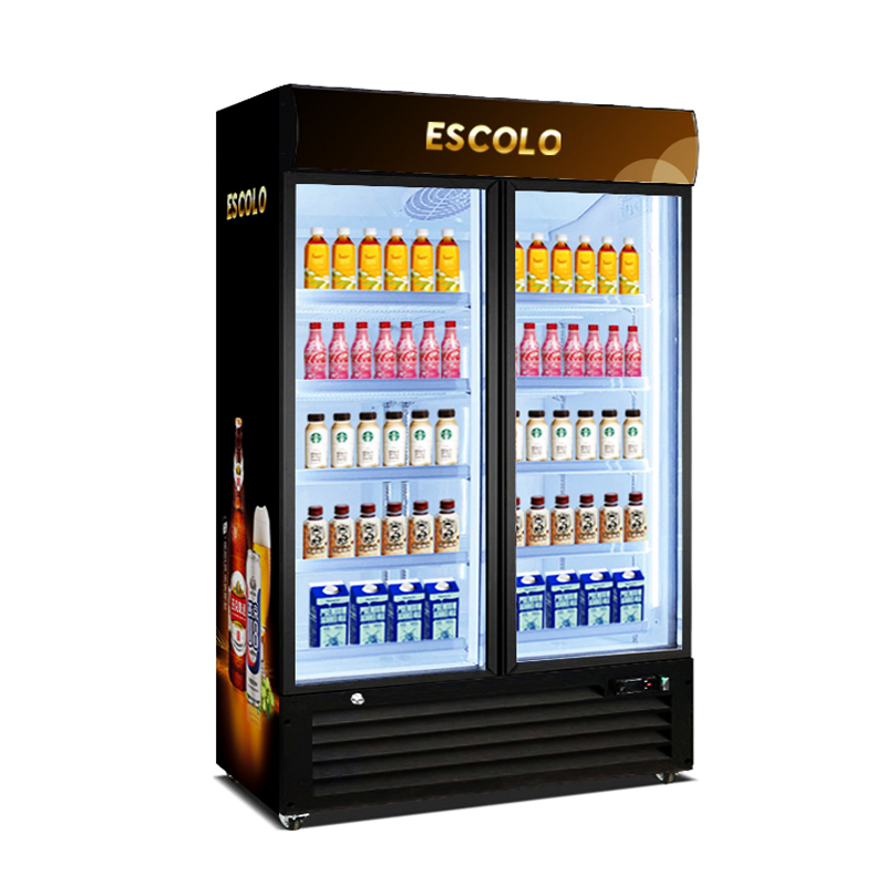 Commercial Double Glass Door Beverage Cooler with Top Lighting Box