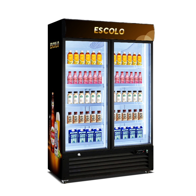 Commercial Double Glass Door Beverage Cooler with Top Lighting Box