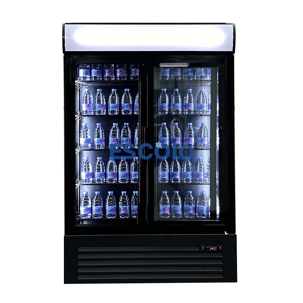 Commercial Double Glass Door Beverage Cooler with Top Lighting Box