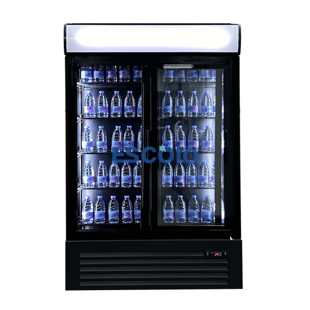 Commercial Double Glass Door Beverage Cooler with Top Lighting Box