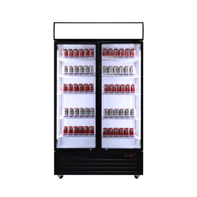 Commercial Double Glass Door Beverage Cooler with Top Lighting Box