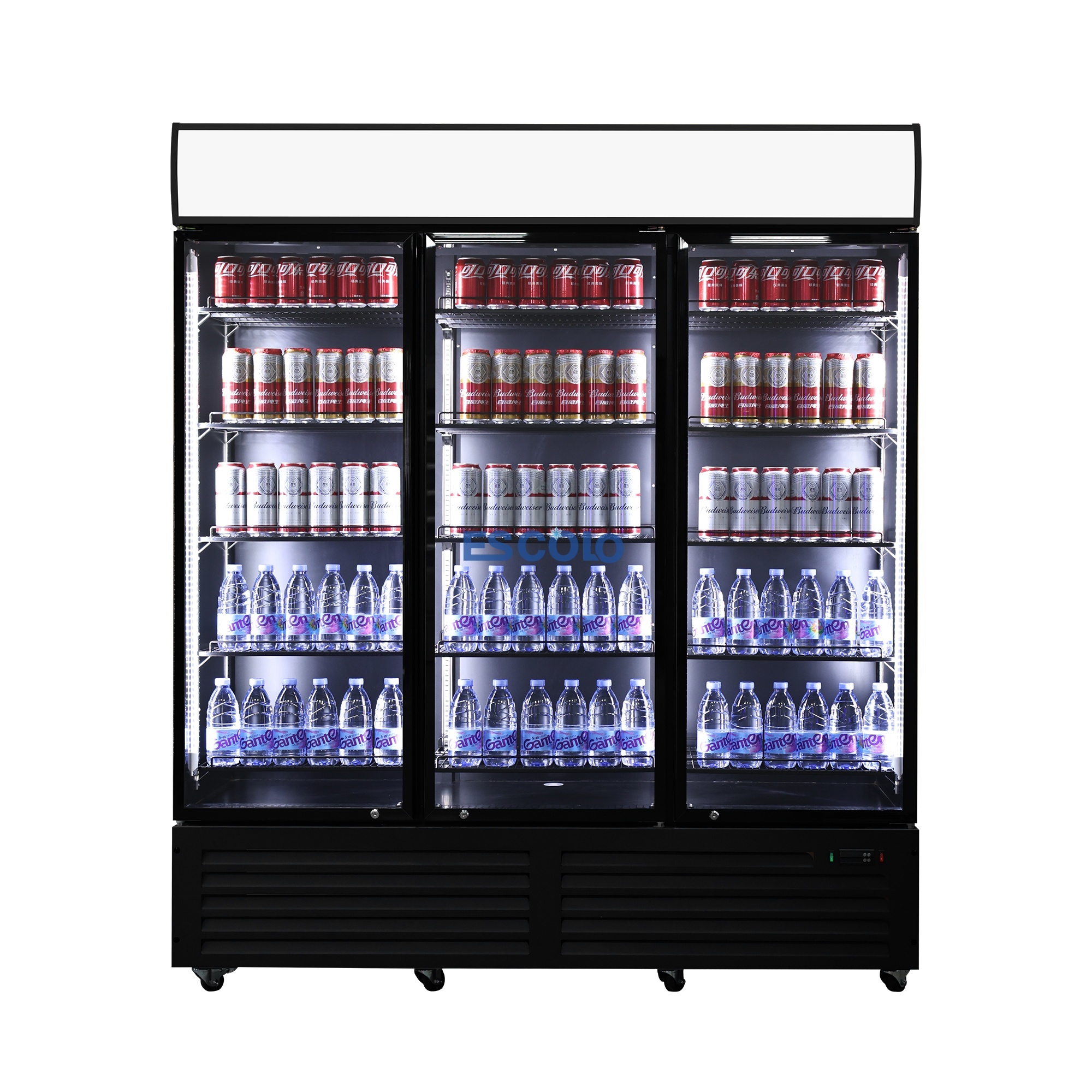 Three Glass Door Beverage Cooler with Fan Cooling and Digital Temperature Control for Supermarket Use