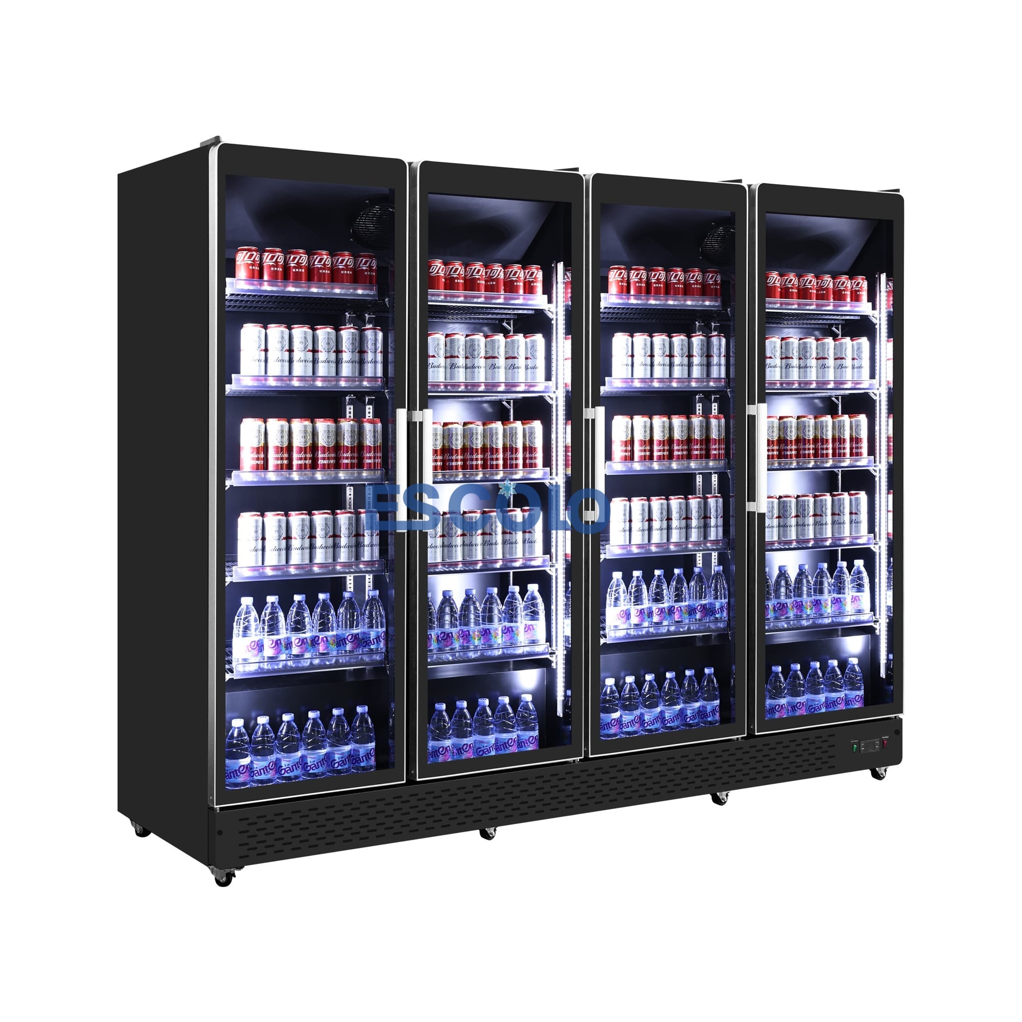 Commercial Four-Door Full Glass Display Cooler with Adjustable Shelves