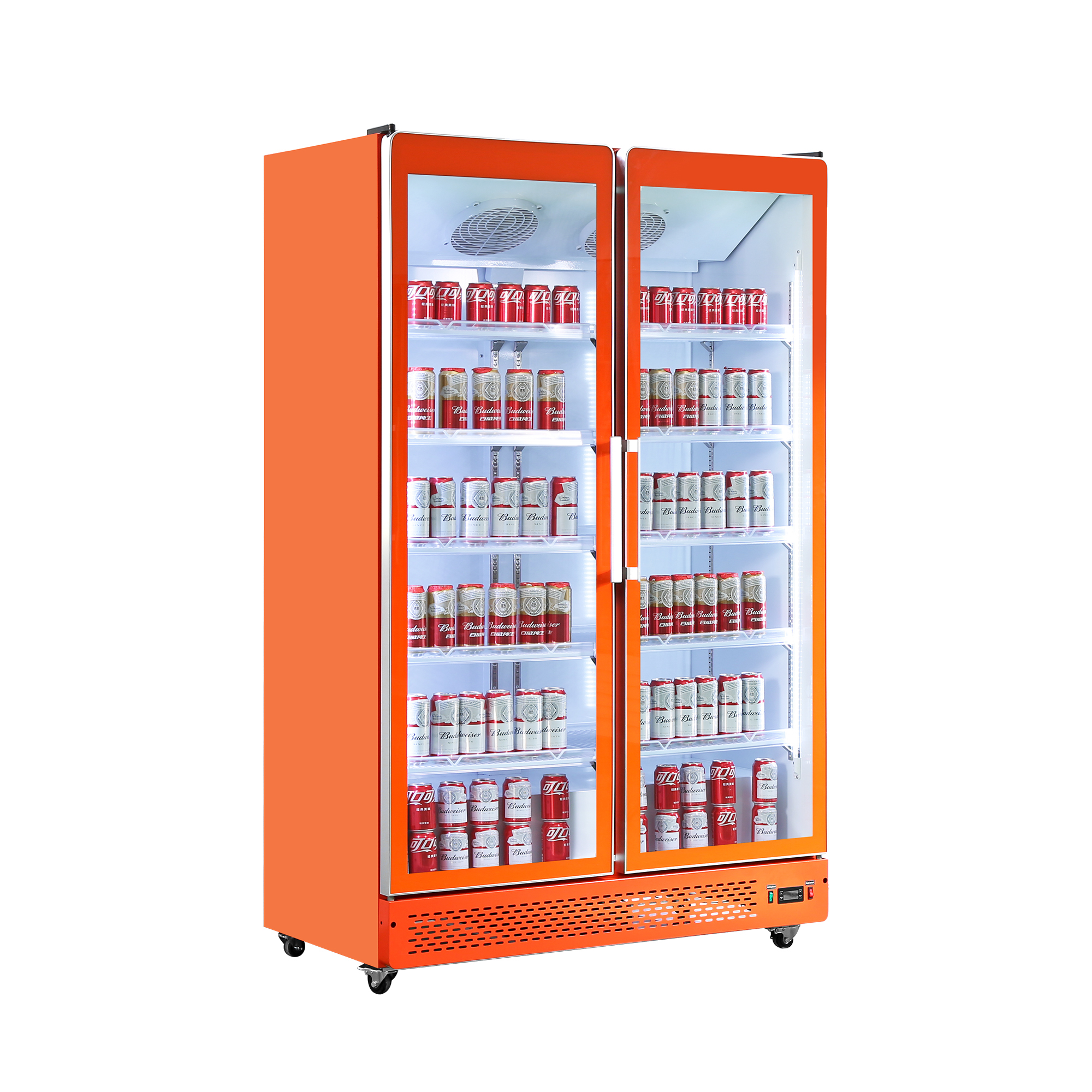 Double Door Full Glass Merchandising Cooler Perfect for Supermarket Use