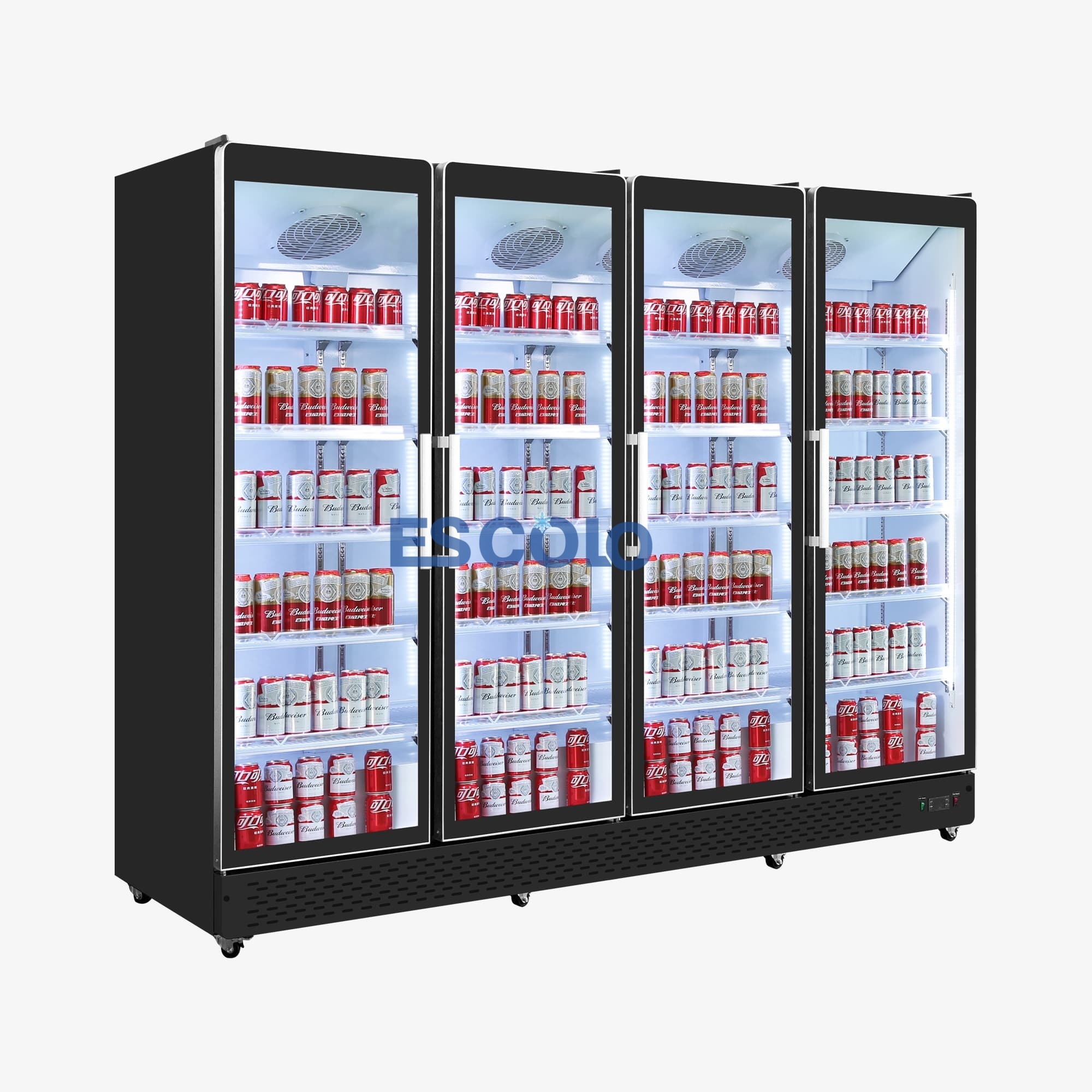 Commercial Four-Door Full Glass Display Cooler with Adjustable Shelves