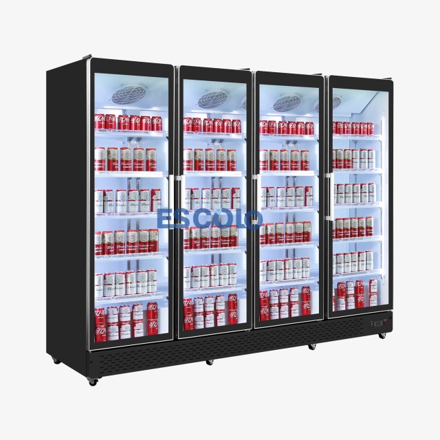 Commercial Four-Door Full Glass Display Cooler with Adjustable Shelves