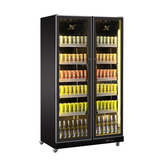 Double Door Full Glass Merchandising Cooler Perfect for Supermarket Use