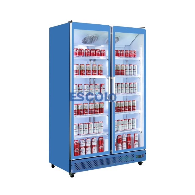 Double Door Full Glass Merchandising Cooler Perfect for Supermarket Use