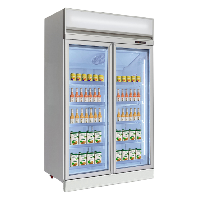 High-Capacity Two-Door Display Fridge for Retail and Supermarkets