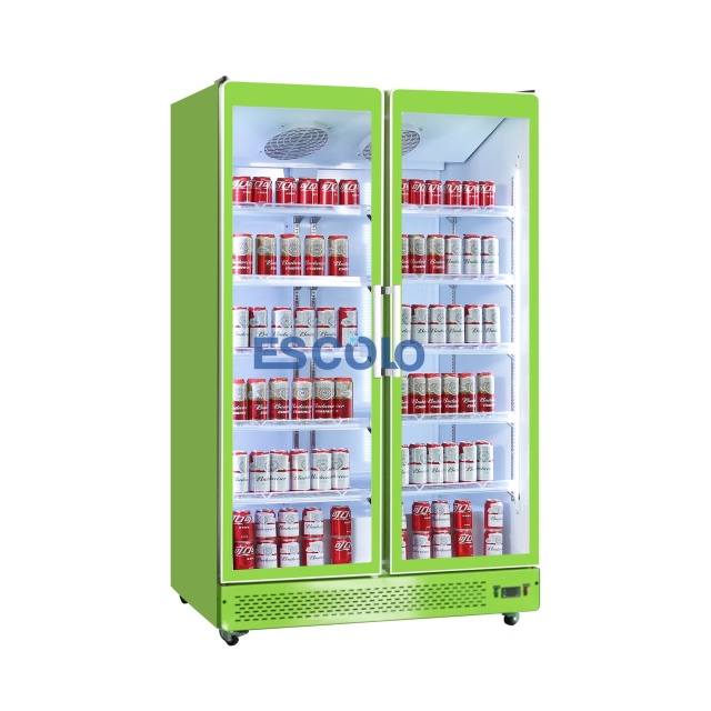 Double Door Full Glass Merchandising Cooler Perfect for Supermarket Use