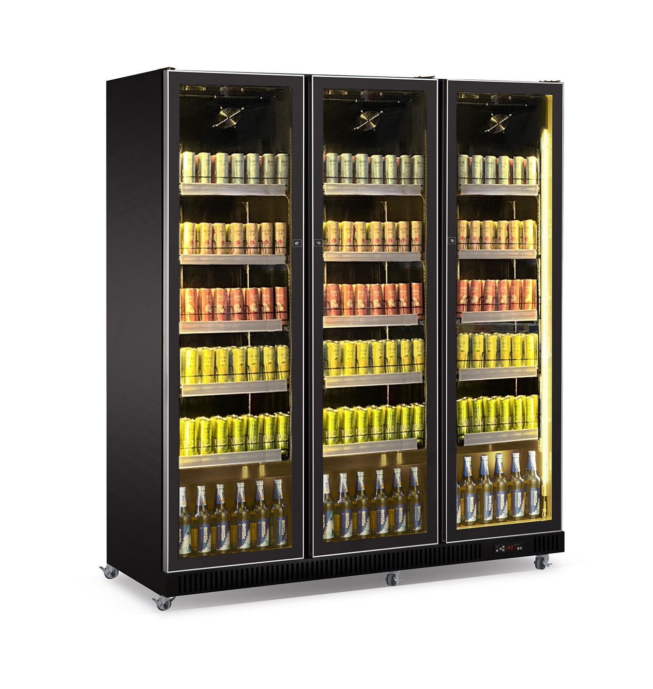 Commercial Three-Door Full Glass Display Cooler with Customized Logo/color