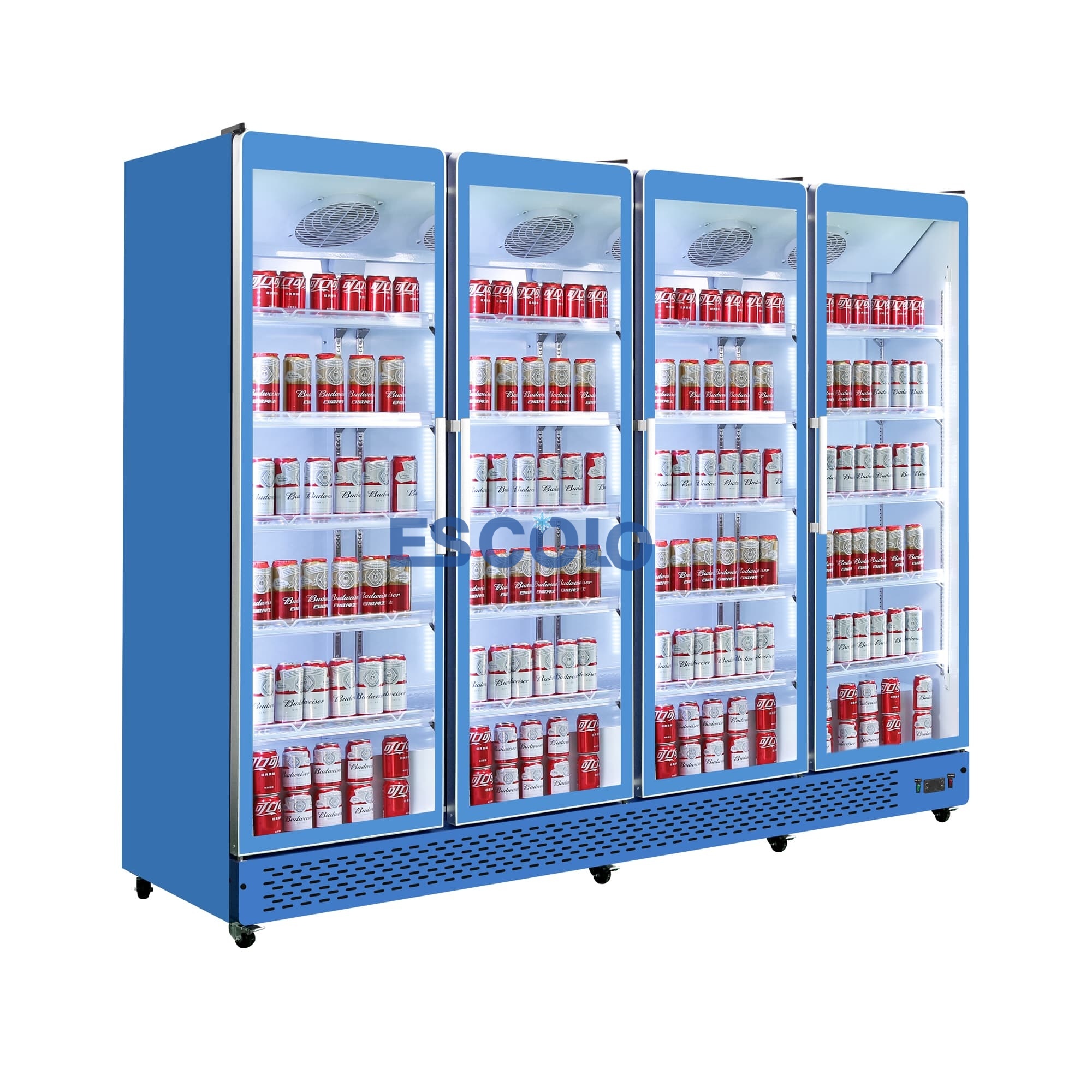 Commercial Four-Door Full Glass Display Cooler with Adjustable Shelves