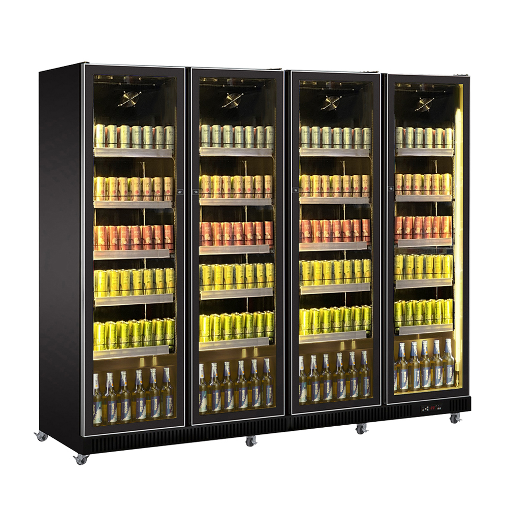 Commercial Four-Door Full Glass Display Cooler with Adjustable Shelves